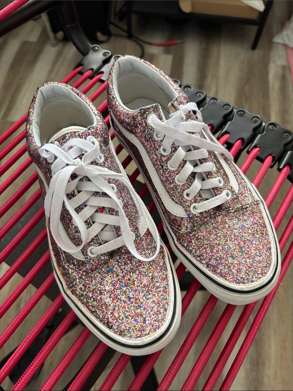 Vans Womens Multicolor Glitter Low-Top Sneakers with White Stripe